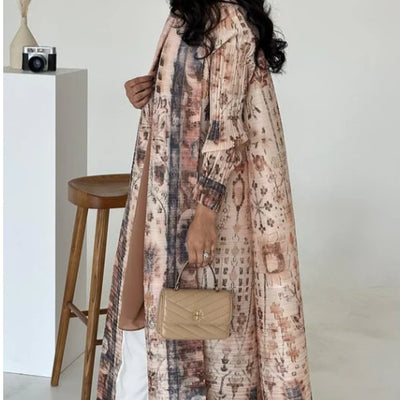 Cardigan Djellaba Étnico con Pliegues y Estampado - Capa Clásica de Moda - Image 31