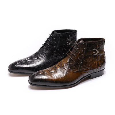 Botas Casual de Cuero Nobuk Nude con Patrón Grabado y Cierre de Cordones - Image 3