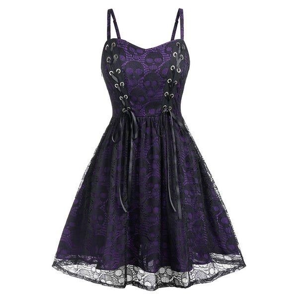 Vestido Suspender con Calavera y Cordones Sexy