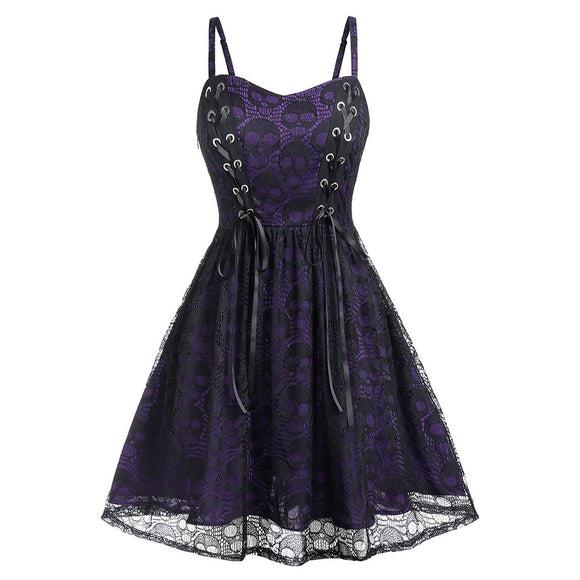 Vestido Suspender con Calavera y Cordones Sexy