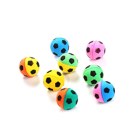 A set of colorful foam football-shaped cat toys in various two-tone combinations like yellow-orange, green-yellow, pink-blue, and pink-purple. - Image 2