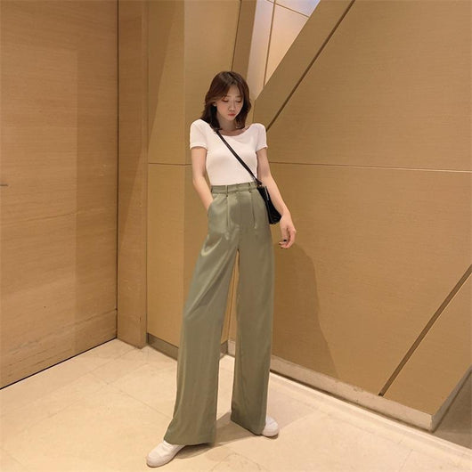Pantalón Casual de Talle Alto con Drapeado en Satén - Elegancia Primaveral - Image 2
