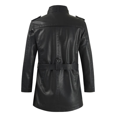 Abrigo de Cuero para Hombre Estilo Coreano Cuello Mao Slim Fit - Image 4