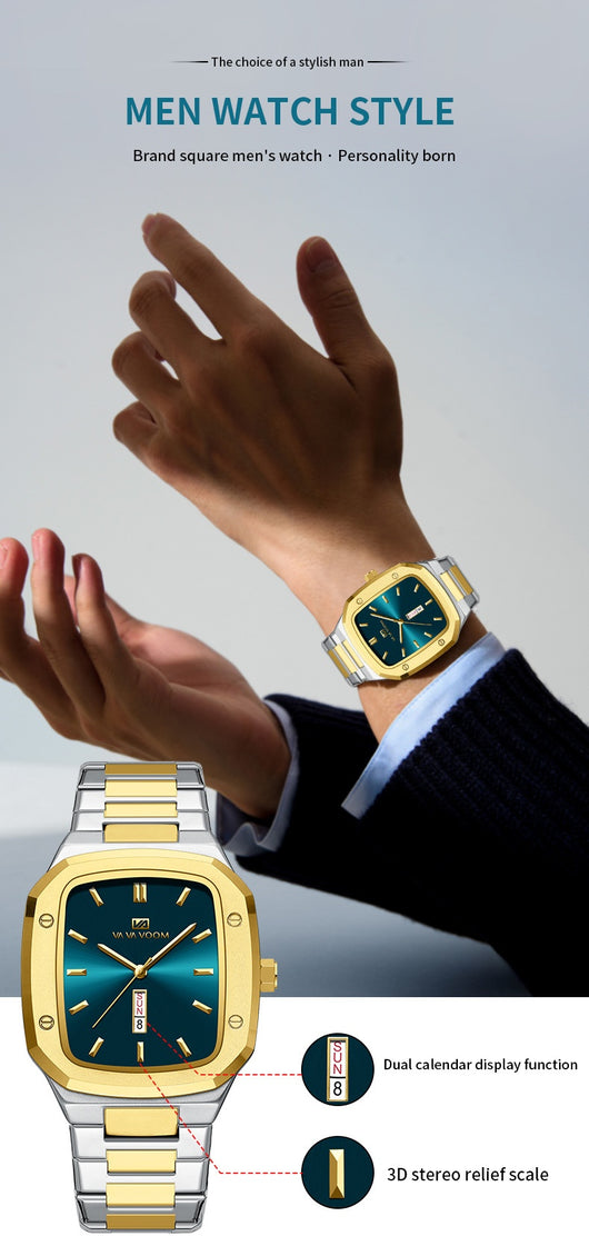 Reloj Ejecutivo Rectangular de Acero con Doble Calendario para Hombre - Image 9