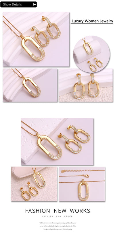 Collar con Aretes de Circonia Ovalada Incrustada para Mujer - Image 10