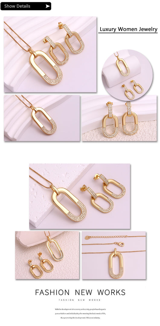Collar con Aretes de Circonia Ovalada Incrustada para Mujer - Image 10