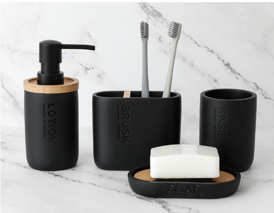 Set de 4 Piezas de Accesorios de Baño en Resina - Dispensador, Porta Cepillos y Vaso - Image 11