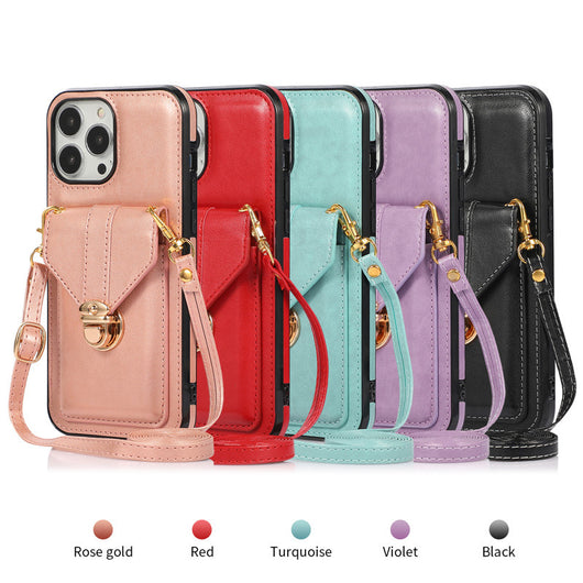 Funda Móvil de Cuero con Correa Diagonal y Porta Tarjetas