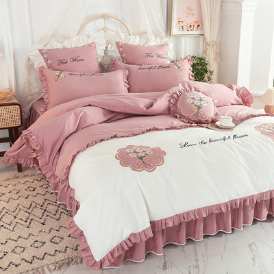 Juego de Cama Infantil de 4 Piezas en Algodón con Volantes y Bordado de Flores - Image 5