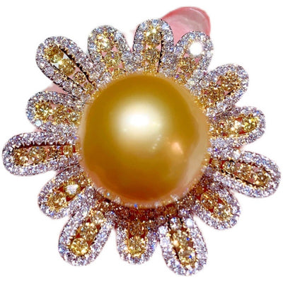 Anillo de Perla Dorada en Plata de Ley 925 con Dije Colgante - Image 13