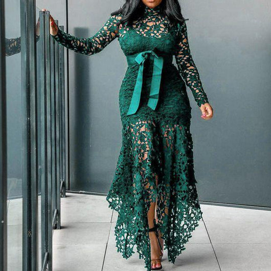Vestido Elegante con Cuello Alto y Mangas Largas - Image 5