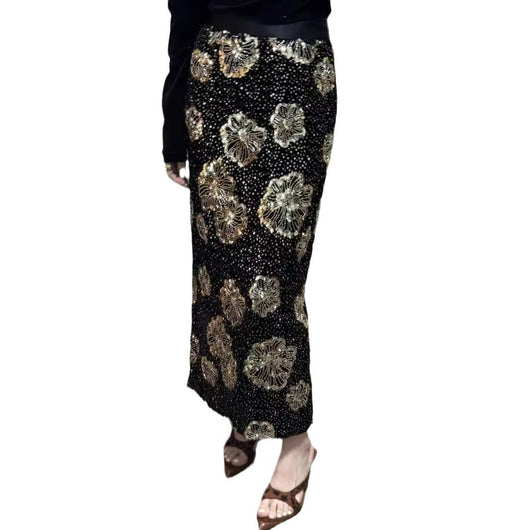 Falda Elegante de Terciopelo con Lentejuelas y Bordados Elaborados - Image 5