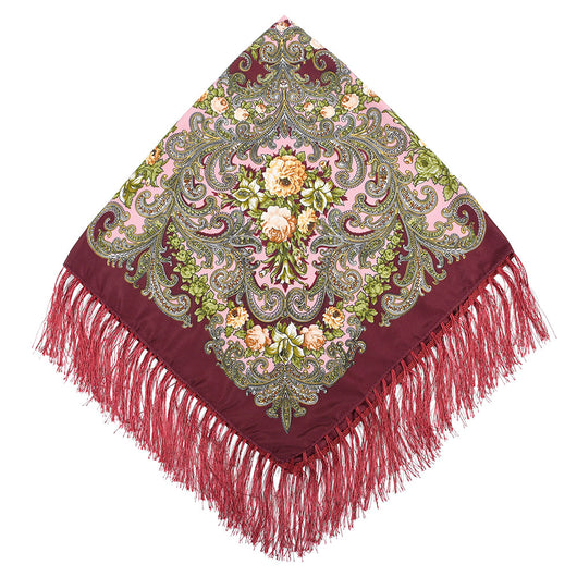 Pañuelo Cuadrado de Algodón y Lino con Flecos Estampado - Image 37
