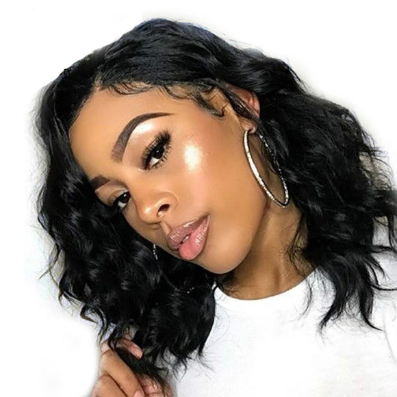Peluca Rizada Corta Afro Negra - Cabello Sintético Rizado Natural