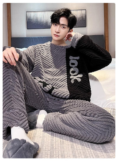 Pijama Térmico de Terciopelo Coral para Hombre - Abrigo Invierno - Image 19