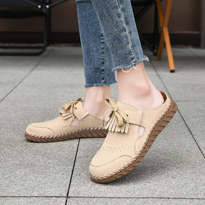 Pantuflas Cerradas de Encaje Artesanales para Mujer con Costura Retro - Image 3