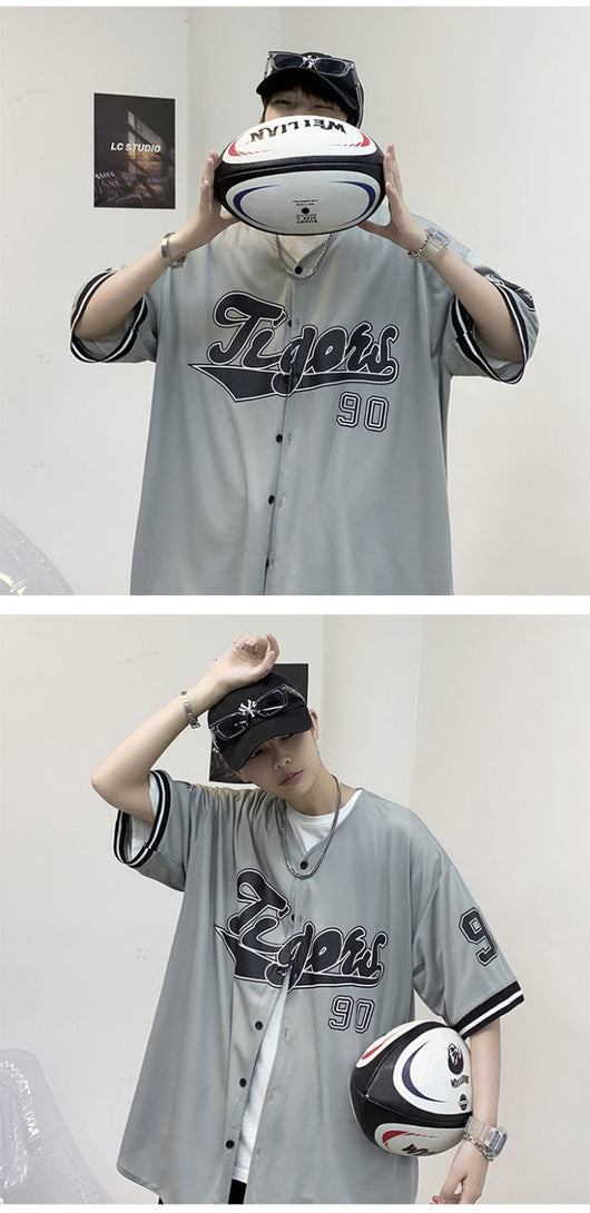Cardigan Hip Hop Estilo Béisbol de Manga Corta para Hombre - Image 13