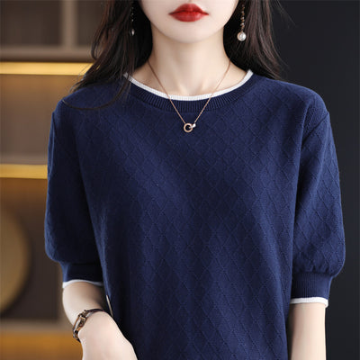Blusa Tejida de Algodón 100% Manga Corta Suelta Efecto Reductor para Mujer - Image 6