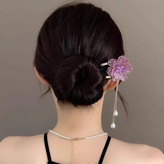 Peineta Retro Flor Peonía con Borla en U para Mujer - Image 3