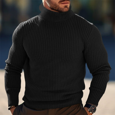 Suéter Cuello Alto Hombre Otoño Invierno Rayas Colores Sólidos - Image 8