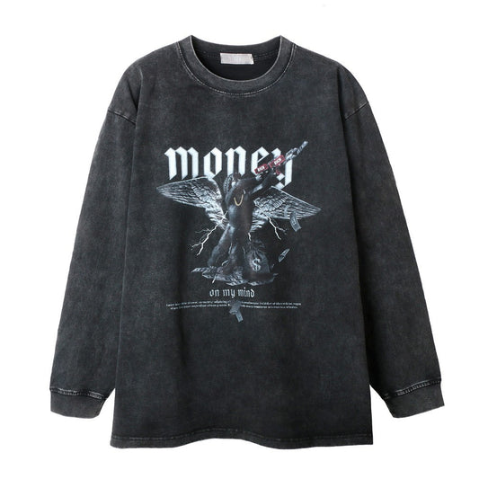 Playera Manga Larga Estampada Money First para Hombre