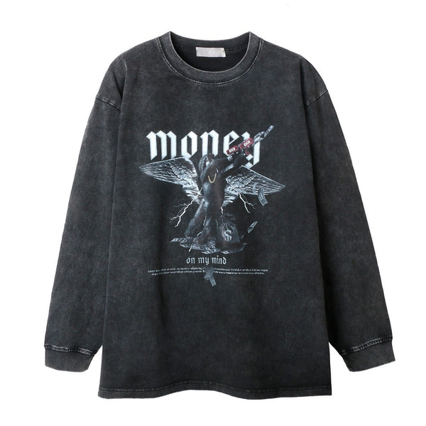 Playera Manga Larga Estampada Money First para Hombre