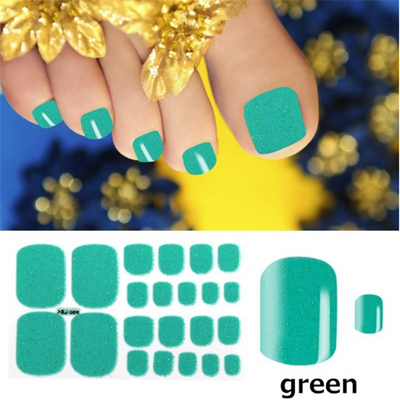 22 Stickers de Uñas Color Verde Cebolla con Polvo Brillante para Pies - Image 17