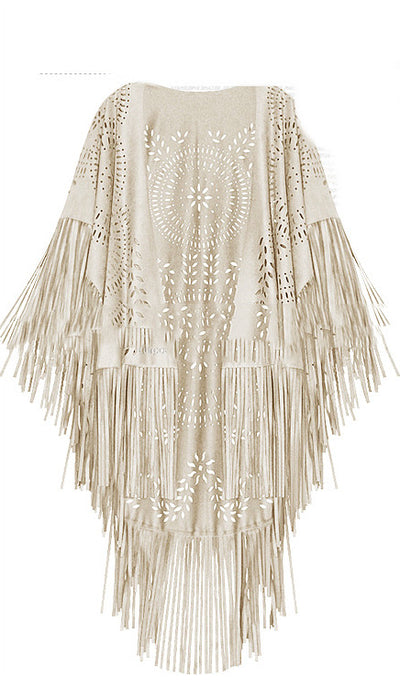 Chaqueta Corta de Gamuza con Flecos Calados para Mujer - Image 3