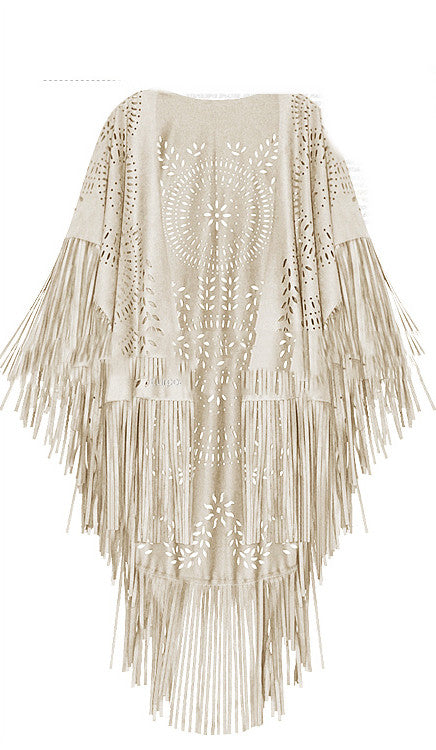 Chaqueta Corta de Gamuza con Flecos Calados para Mujer - Image 3