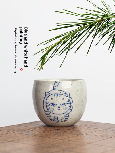 Taza de Té Porcelana Jingdezhen Gato Azul y Blanco - Image 6