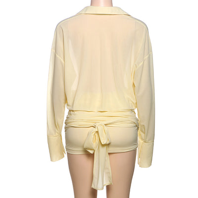 Vestido Camisero Elegante Ajustado con Encaje y Cordones - Image 9