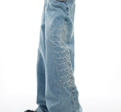Jeans Retro Vintage con Remaches Metálicos y Detalles Backbone - Image 2