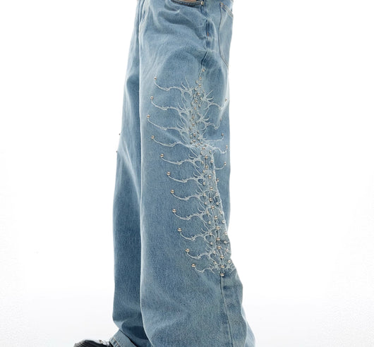 Jeans Retro Vintage con Remaches Metálicos y Detalles Backbone - Image 2