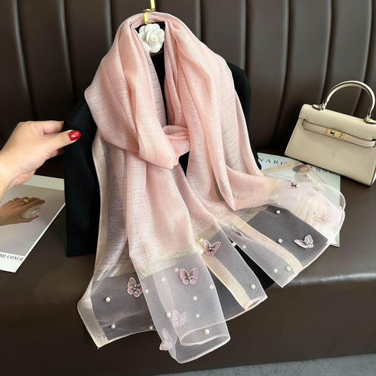 Pañuelo de Seda con Mariposas Beige para Otoño-Invierno - Image 18