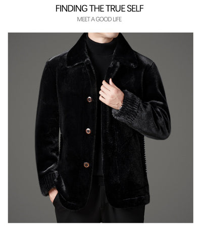 Abrigo de Invierno para Hombre con Cuello Solapa y Piel de Visón Dorado - Image 38