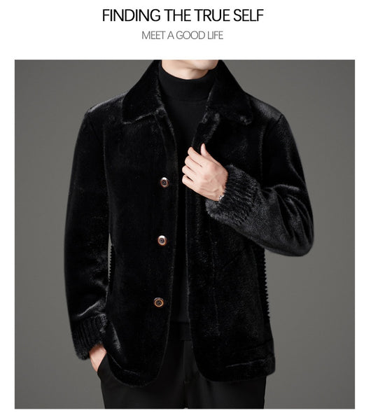Abrigo de Invierno para Hombre con Cuello Solapa y Piel de Visón Dorado - Image 38