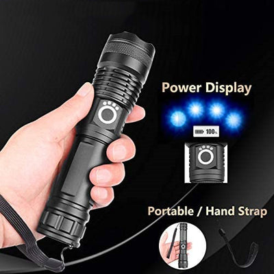 Linterna LED de Largo Alcance con Zoom Telescópico y Carga USB