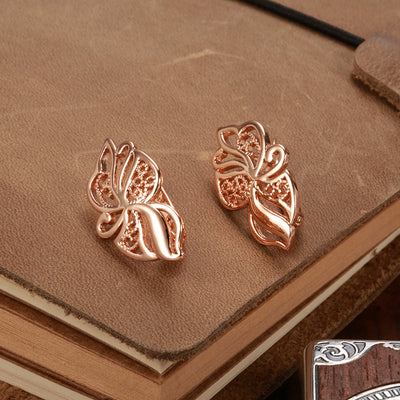 Aretes de Oro Rosado 585 Diseño Minimalista Calado para Mujer