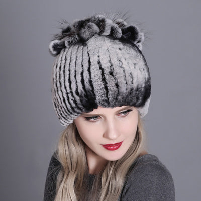 Gorro Tejido de Piel de Conejo Rex para Mujer - Image 11