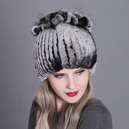 Gorro Tejido de Piel de Conejo Rex para Mujer - Image 11