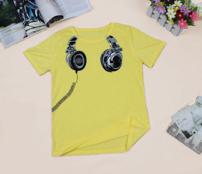 Camiseta Infantil de Manga Corta con Patrón de Auriculares - Image 2