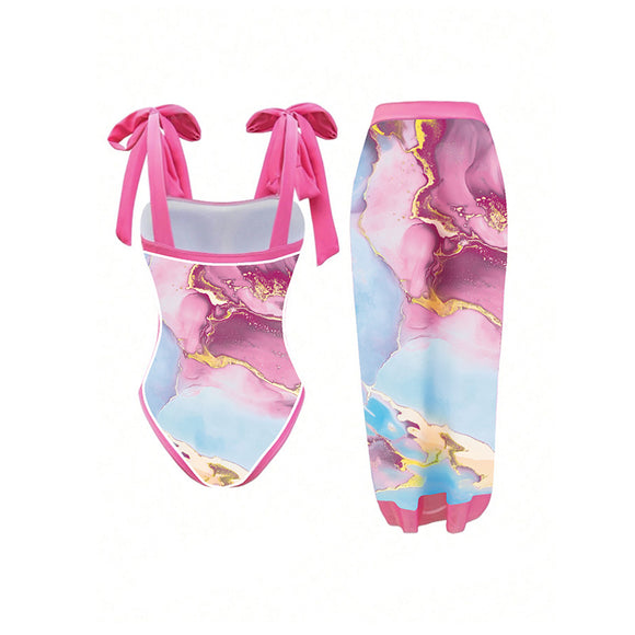Traje de Baño Enterizo Estampado con Protección Solar para Mujer