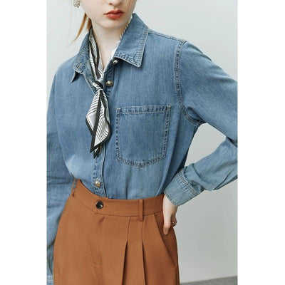 Chaqueta Camisa Denim Azul Suave con Efecto Bandage para Mujer - Image 5