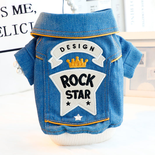 Abrigo de Mezclilla Bordado para Perro Pequeño - Ropa Teddy Elegante