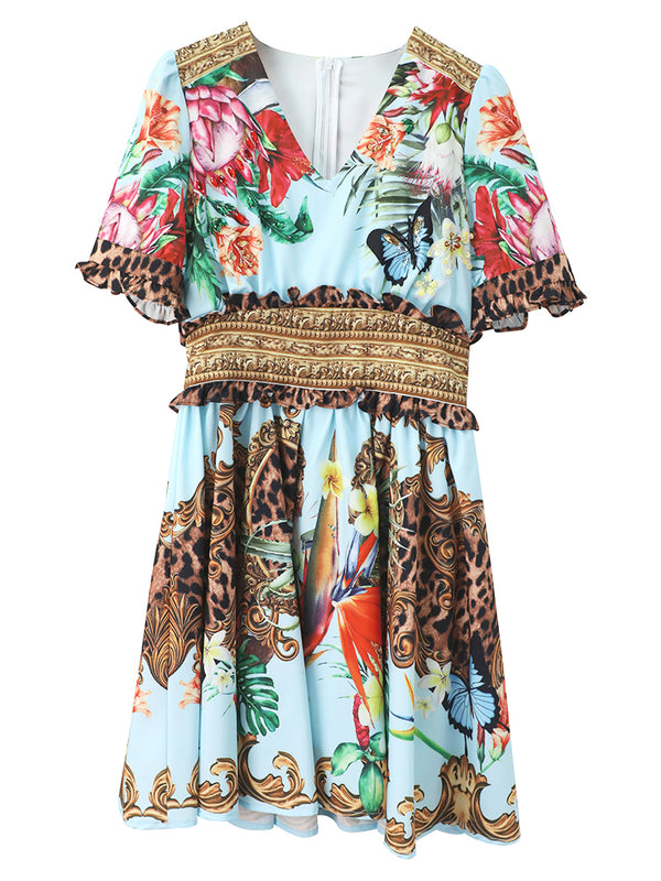 Vestido Estampado Entallado Cuello V para Verano