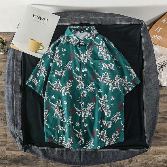 Camisa Suelta Estampada de Manga Corta para Hombre