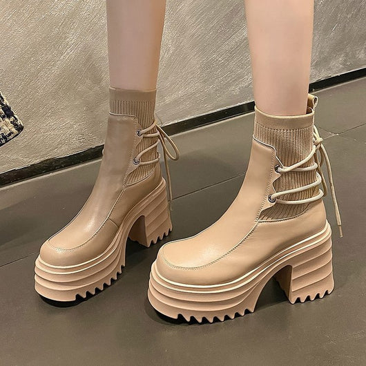 Botas Martin Estilo Británico con Suela Gruesa y Tejido para Mujer