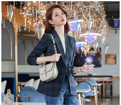 Blazer Cuadros Café Mujer Corte Relajado Otoño - Image 10