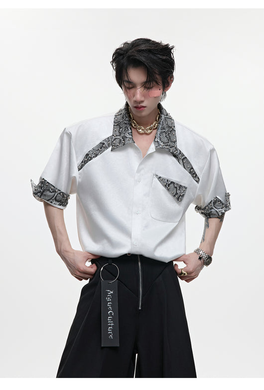 Camisa de Patchwork Cuero Serpiente con Remaches Metálicos - Image 10