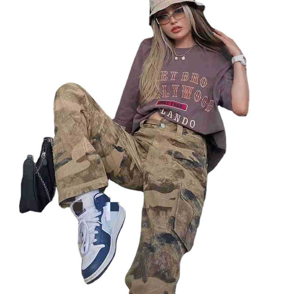 Pantalones Cargo Camuflaje Estilo Militar Vintage Lavado Americano